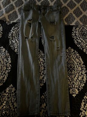 Denim&Co Slim Straight Distressed Jeans - Faded Blue